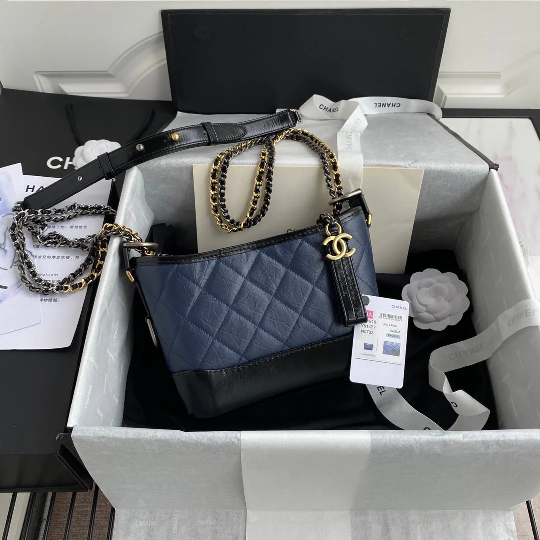 CC GABRIELLE MINI 20 HOBO BAG IN MIDNIGHT BLUE MIX BLACK CALFSKIN