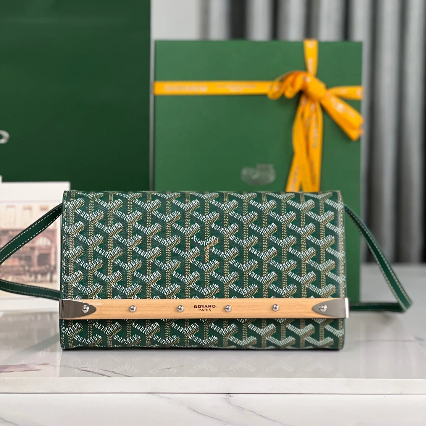 MONTE-CARLO PM CLUTCH 25 IN GREEN GOYARDINE CANVAS
