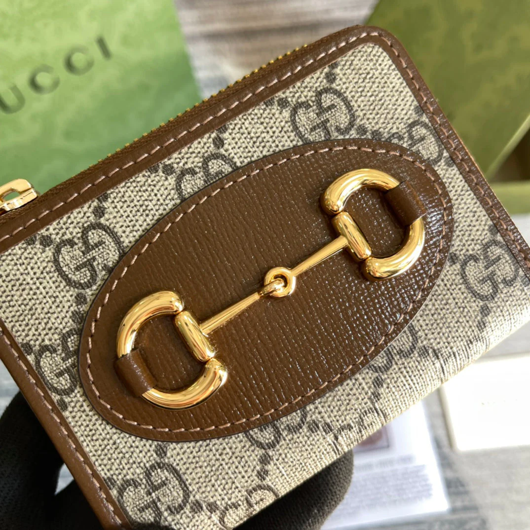 GG HORSEBIT 1955 MINI 11 WALLET BEIGE AND EBONY CANVAS