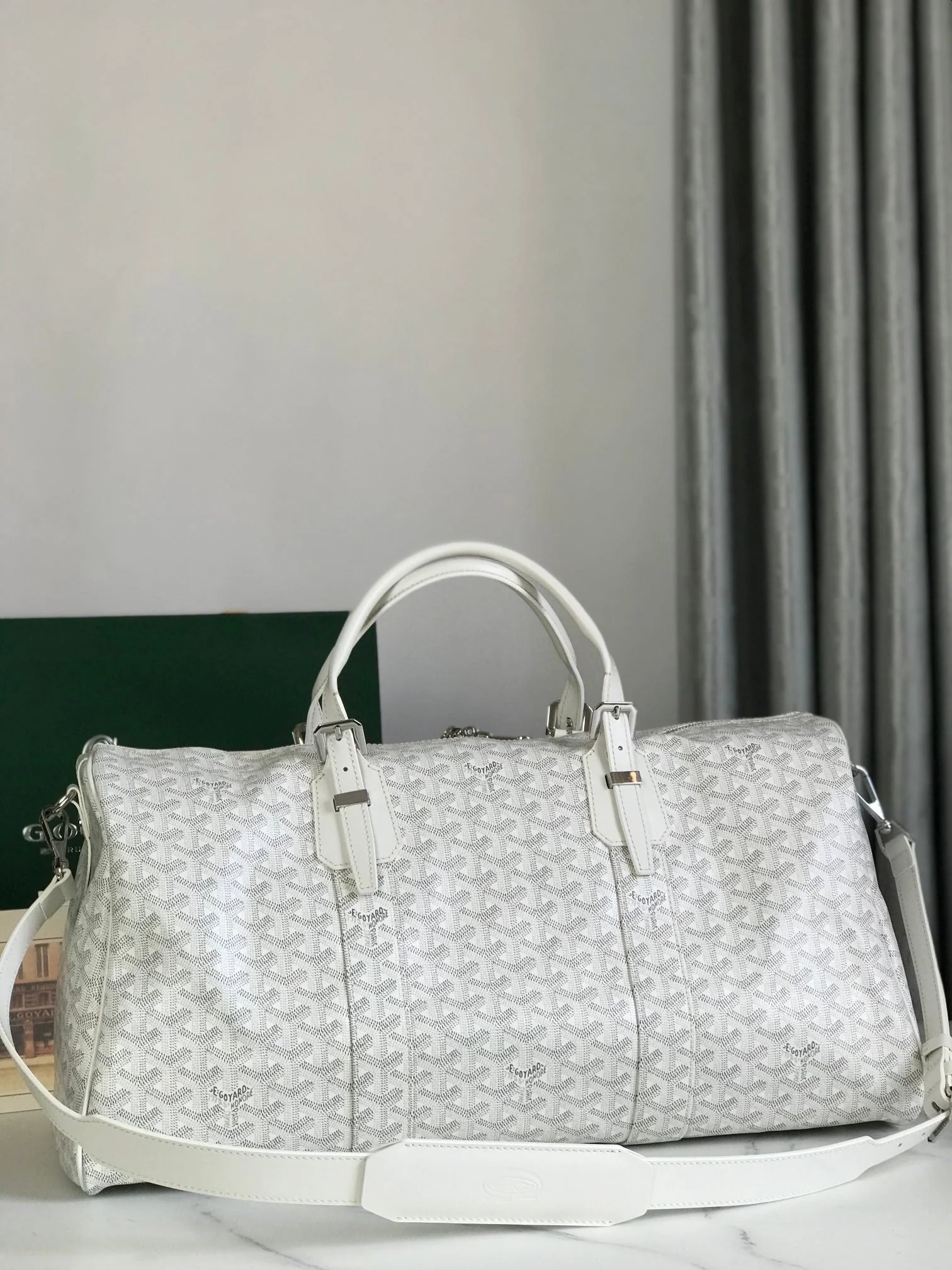 BOSTON 50 BAG IN WHITE GOYARDINE CANVAS AND CALFSKIN TRIM