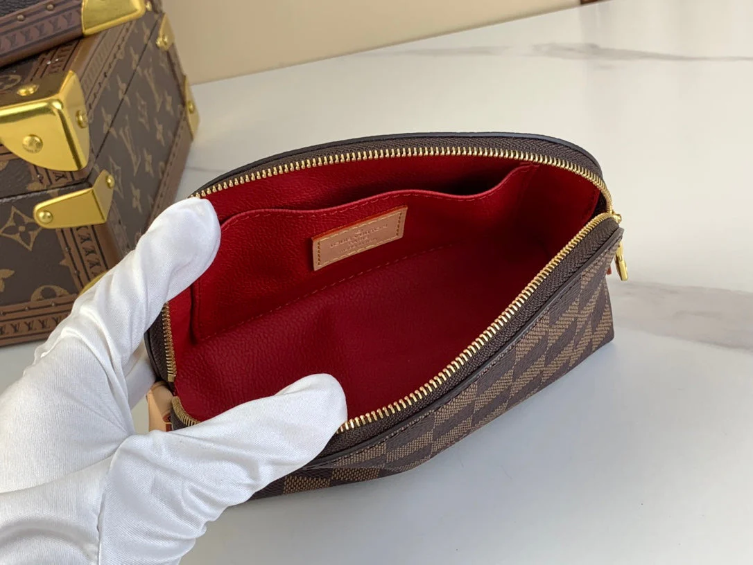 COSMETIC POUCH PM 19 IN BROWN DAMIER EBENE CANVAS