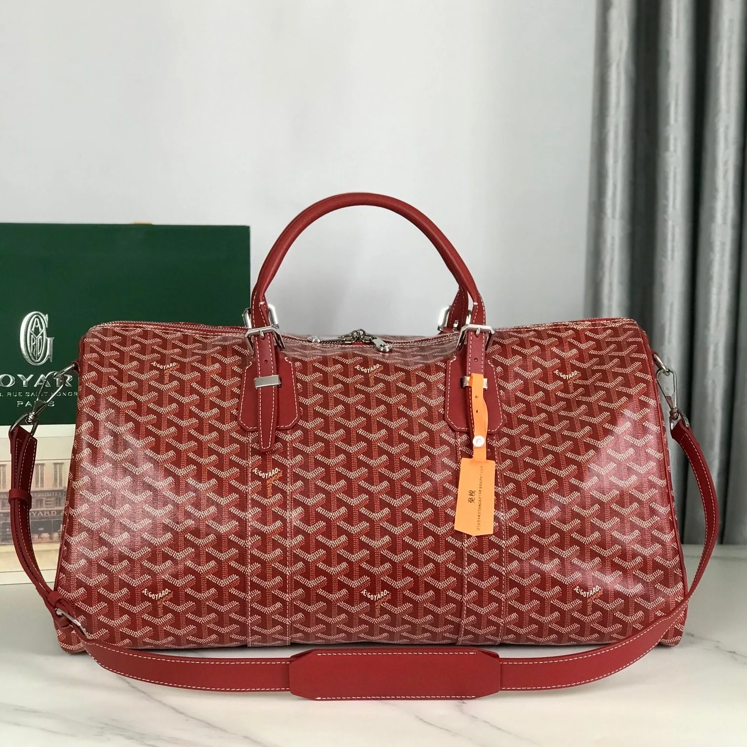 BOSTON 50 BAG IN RED GOYARDINE CANVAS AND CALFSKIN TRIM