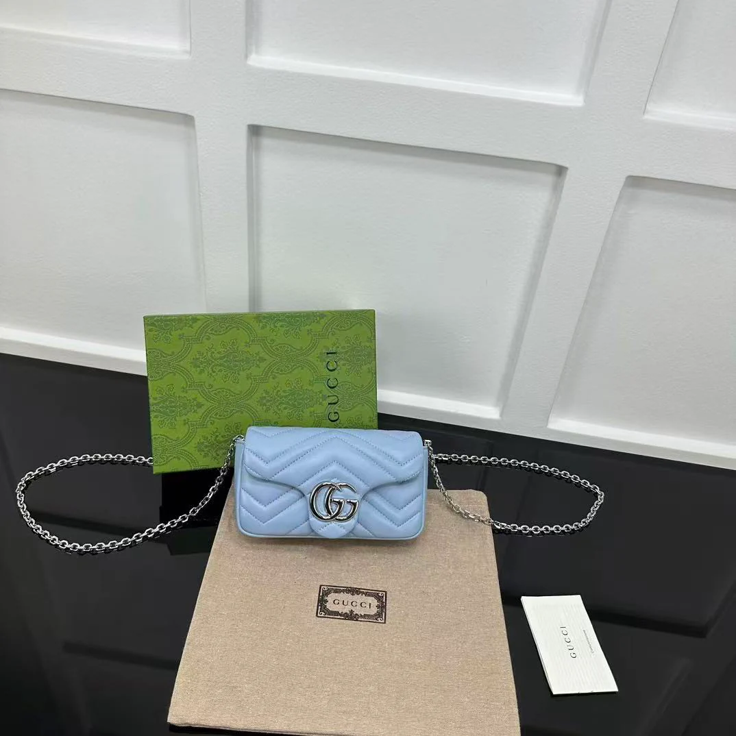 GG MARMONT 16 MINI SHOULDER BAG BLUE CALFSKIN