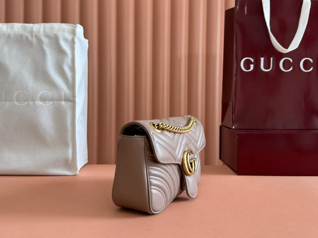 GG MARMONT MATELASSÉ LARGE 26 BAG BEIGE CALFSKIN