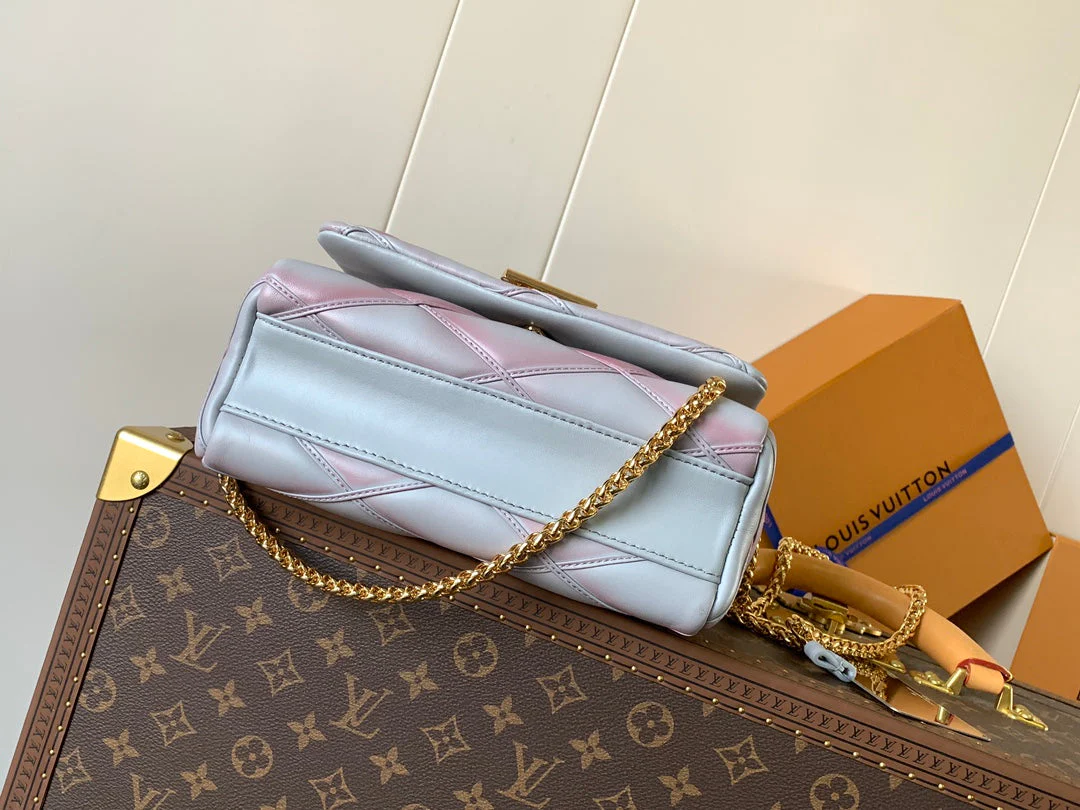 LV 25S GO-14 MM 23 IN LAVENDER GRAY QUILTED LAMBSKIN GOLD HARDWRE