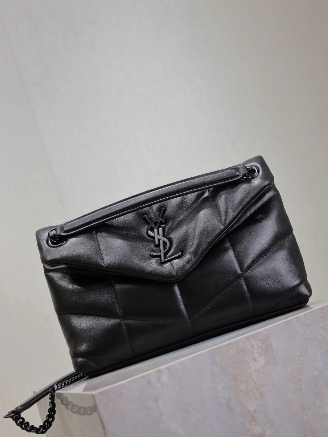 LOULOU PUFFER MEDIUM 29 IN ALL BLACK SHEEPSKIN BLACK HARDWARE