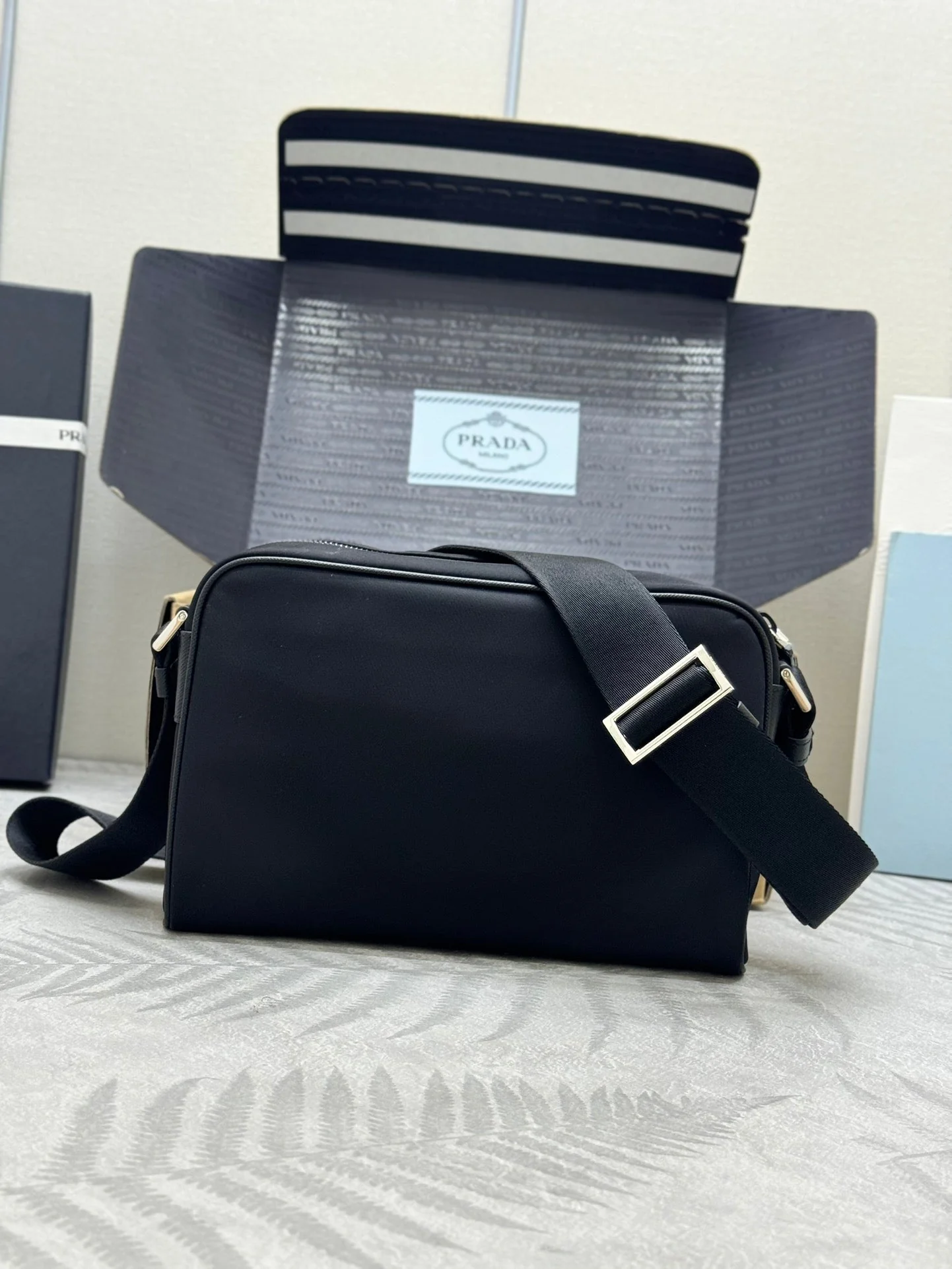 PRADA 25S SHOULDER BAG 24 IN BLACK RE-NYLON SILVER HARDWARE
