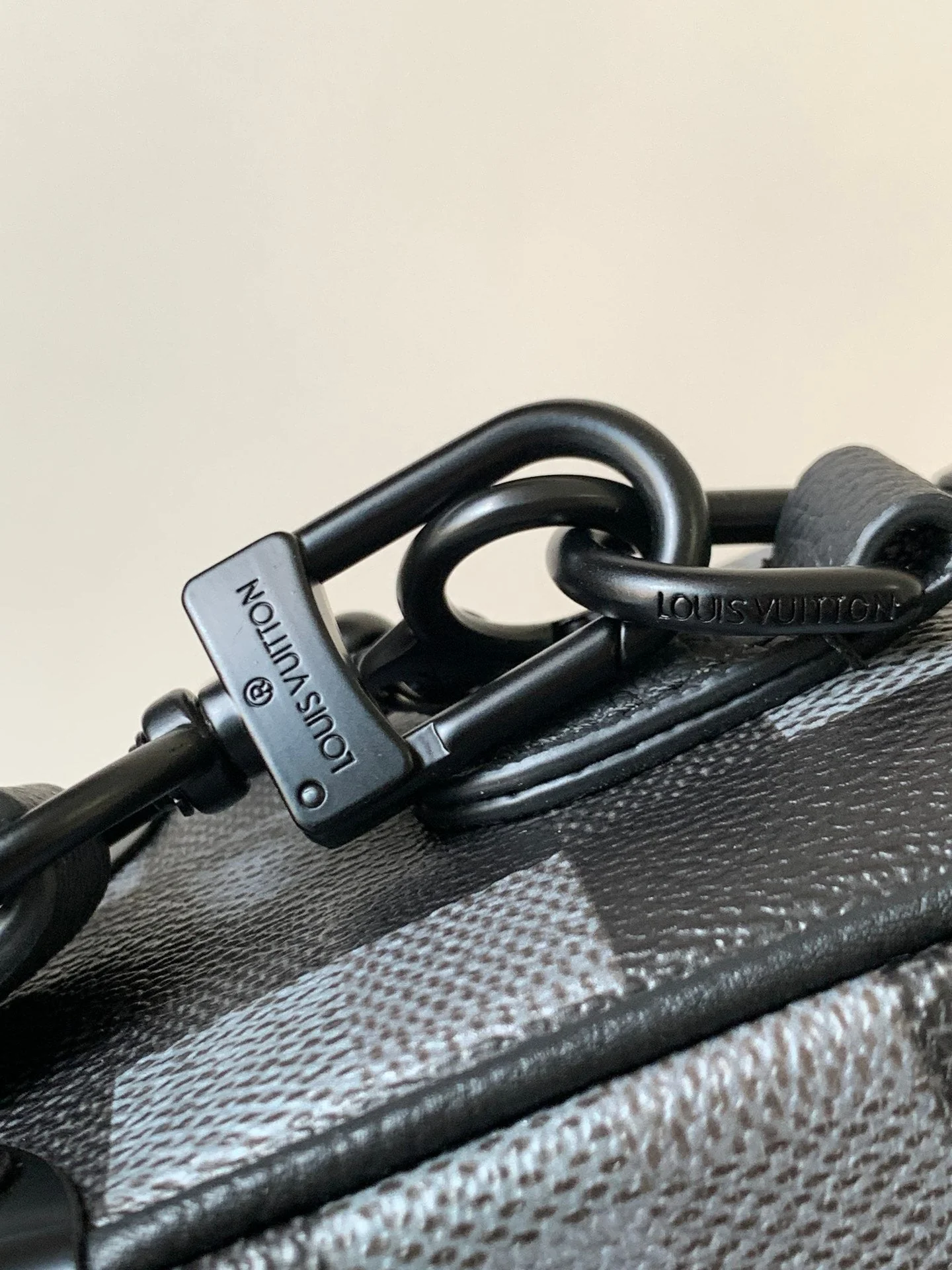 LV 25S MINI SOFT TRUNK BOX BAG 18 IN DAMOFLAGE BLACK CANVAS AND CALFSKIN