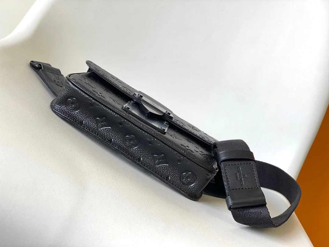 LV 25S S LOCK MESSENGER BAG 21 IN BLACK FULL EMBOSSED TAURILLON CALFSKIN