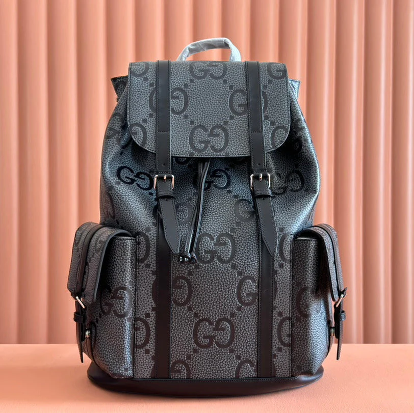 LARGE BACKPACK JUMBO 41 IN GREY AND BLACK GRAINY GG LAMBSKIN