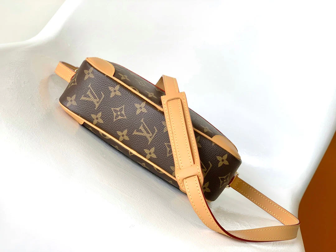 TROCADERO MINI MESSENGER BAG 23 IN BEIGE AND BROWN MONOGRAM COATED CANVAS