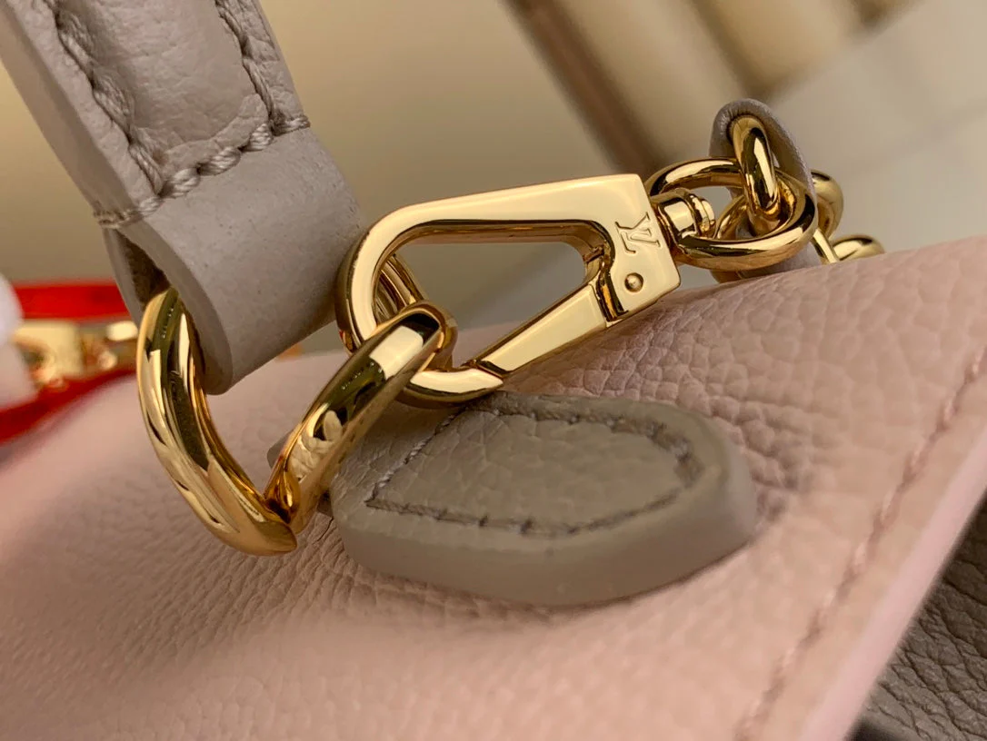 LOCKME EVER MINI 23 IN KHAKI BROWN MIX LIGHT PINK CALFSKIN GOLD HARDWARE