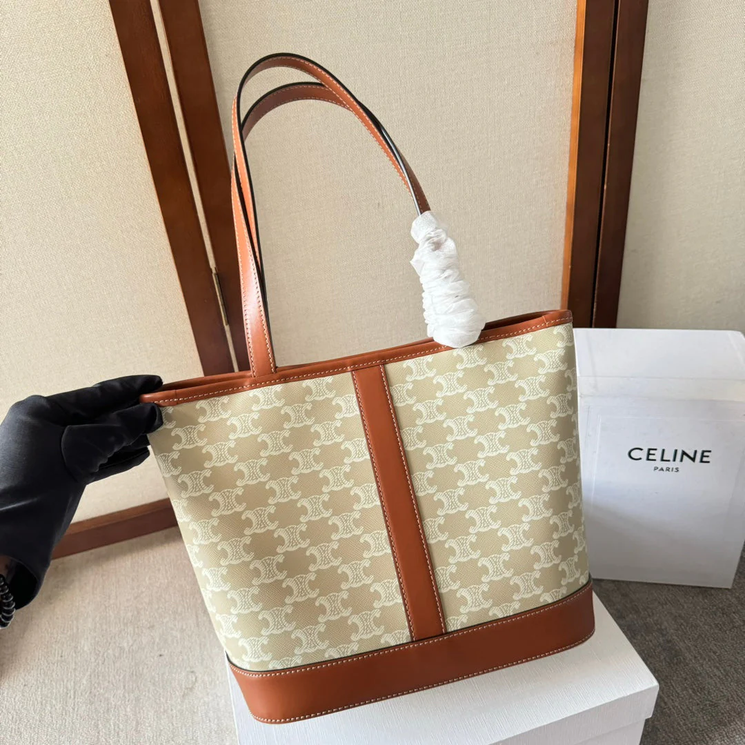 TRIOMPHE CANVAS 26.5 IN PRINTED CALFSKIN BROWN WHITE