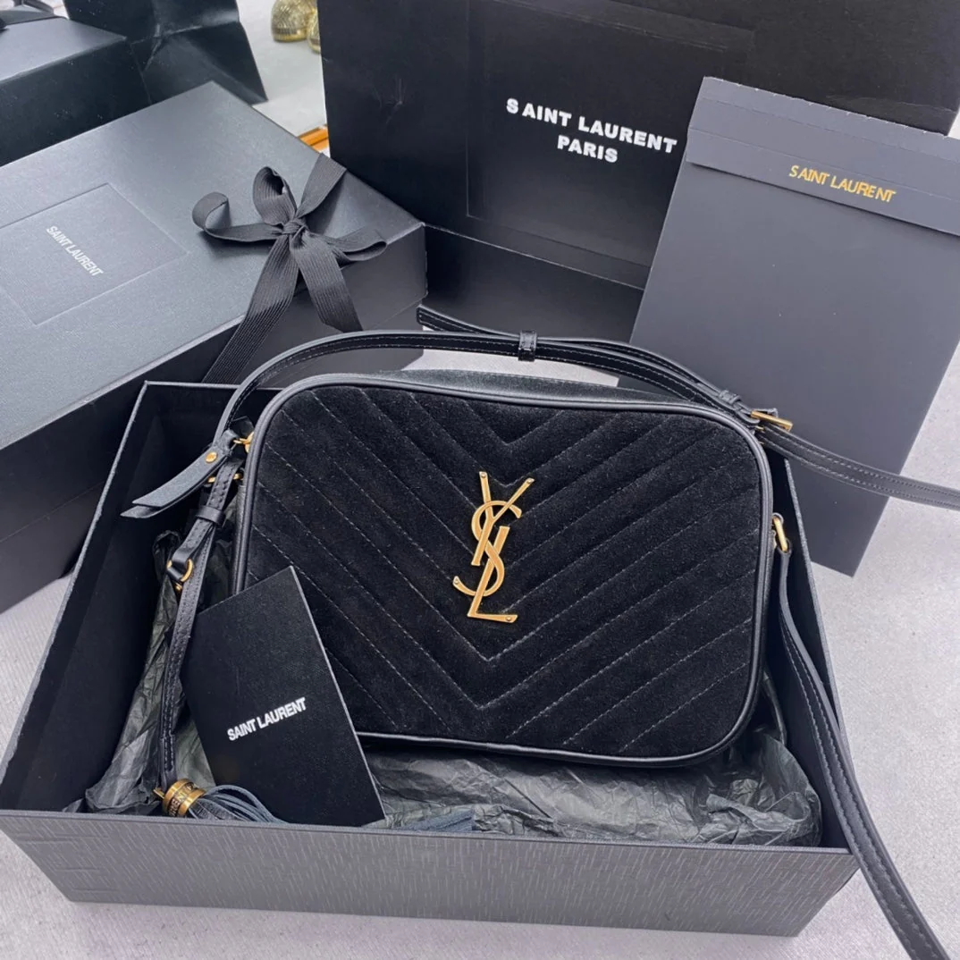 LOU CAMERA BAG 23 IN BLACK SUEDE AND CALFSKIN TRIM