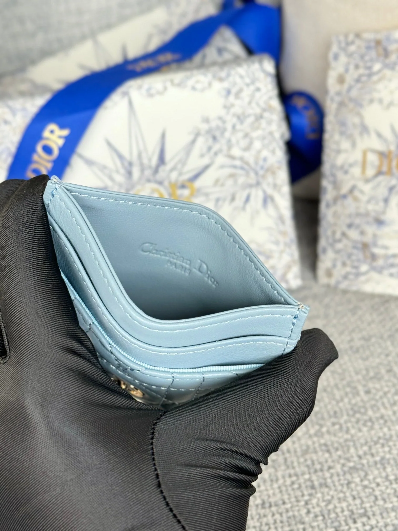 CARO FREESIA CARD HOLDER 10 IN BABY BLUE CANNAGE CALFSKIN