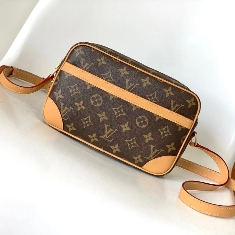 TROCADERO MINI MESSENGER BAG 23 IN BEIGE AND BROWN MONOGRAM COATED CANVAS