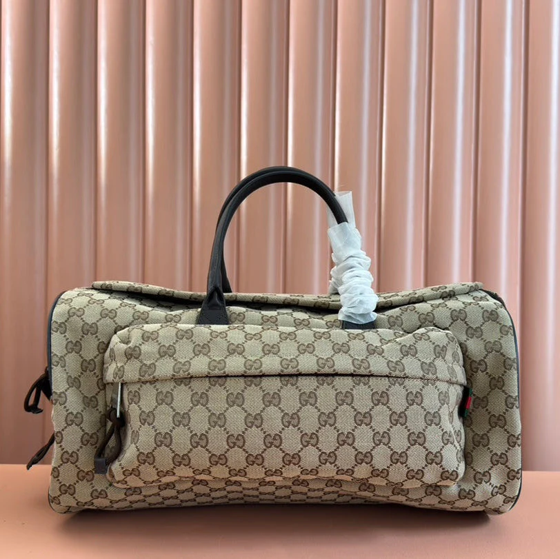 GG SMALL DUFFLE BAG 42 IN BEIGE AND DARK BROWN GG CANVAS