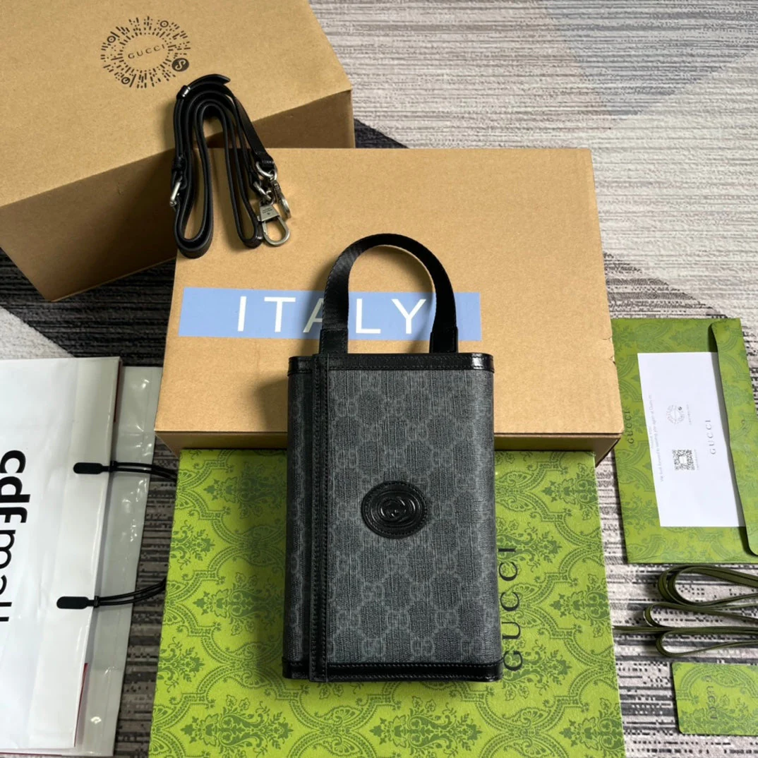 GG CLASP CLUTCH 20 IN BLACK CANVAS AND CALFSKIN