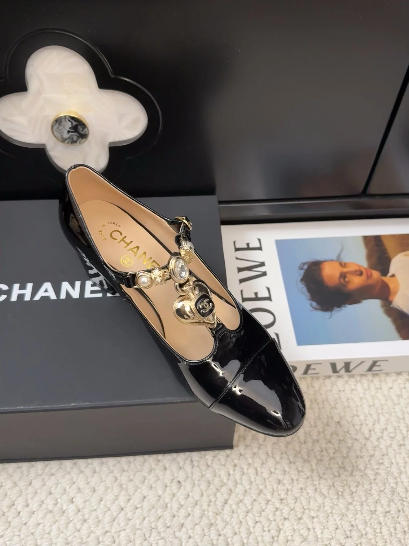 MARY JANE SHOES IN BLACK PATENT CALFSKIN 55 MM
