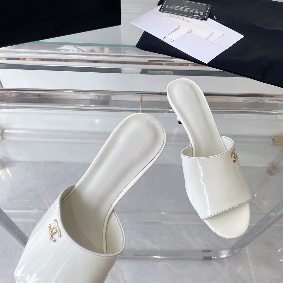 high heel 70 mule sandals white patent calfskin