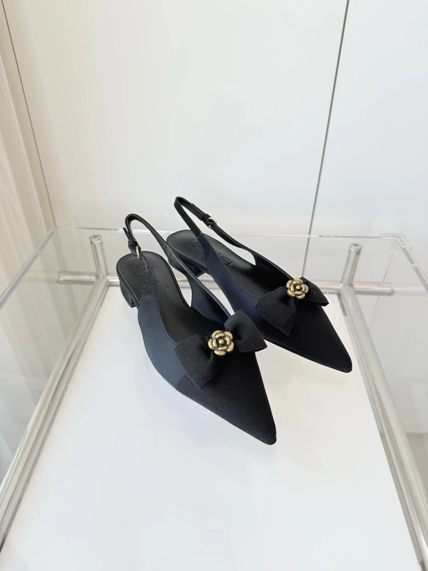SLINGBACKS 18 MM IN BLACK CALFSKIN MIX CANVAS