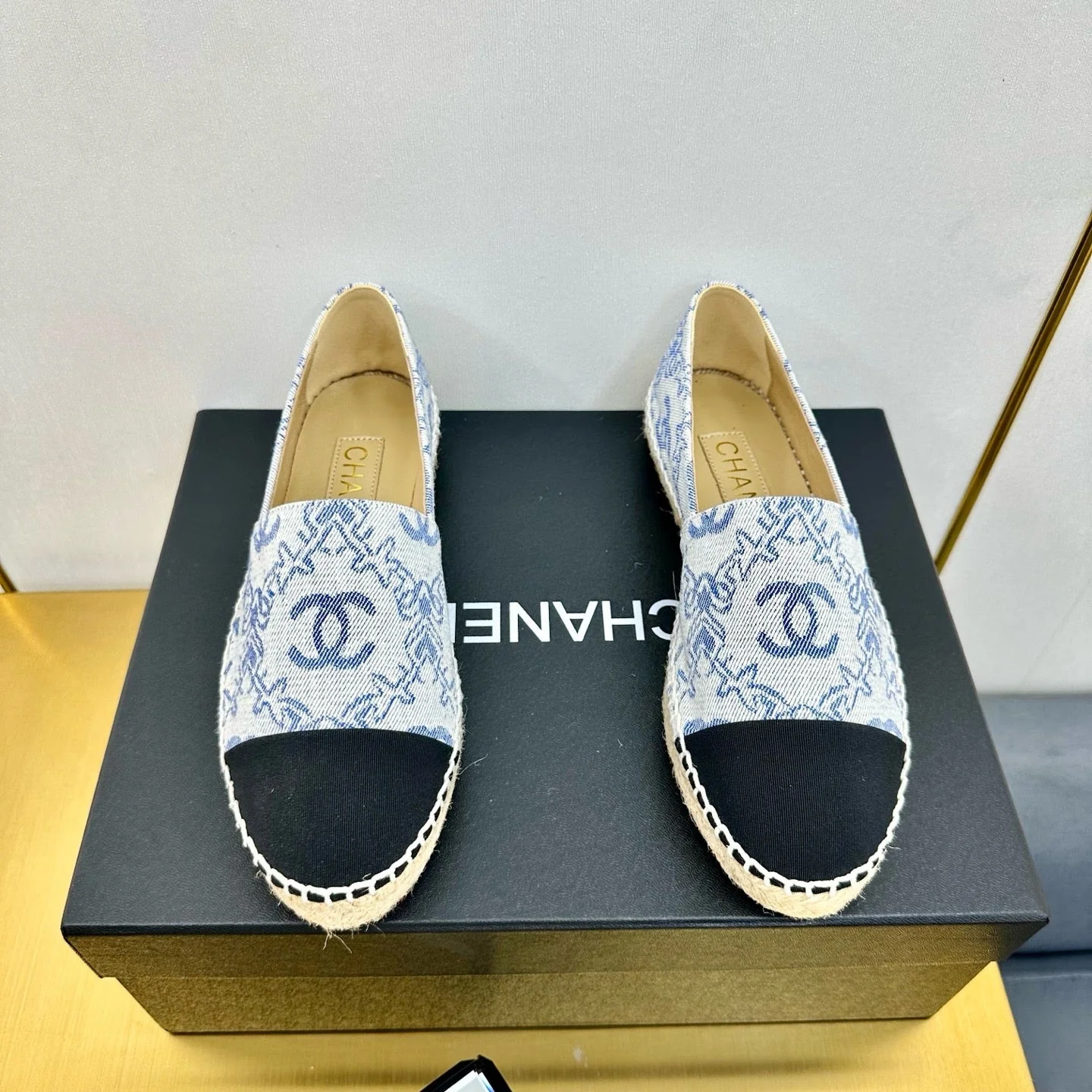 CC ESPADRILLES PLATFORM IN BLUE MIX BLACK FABRIC