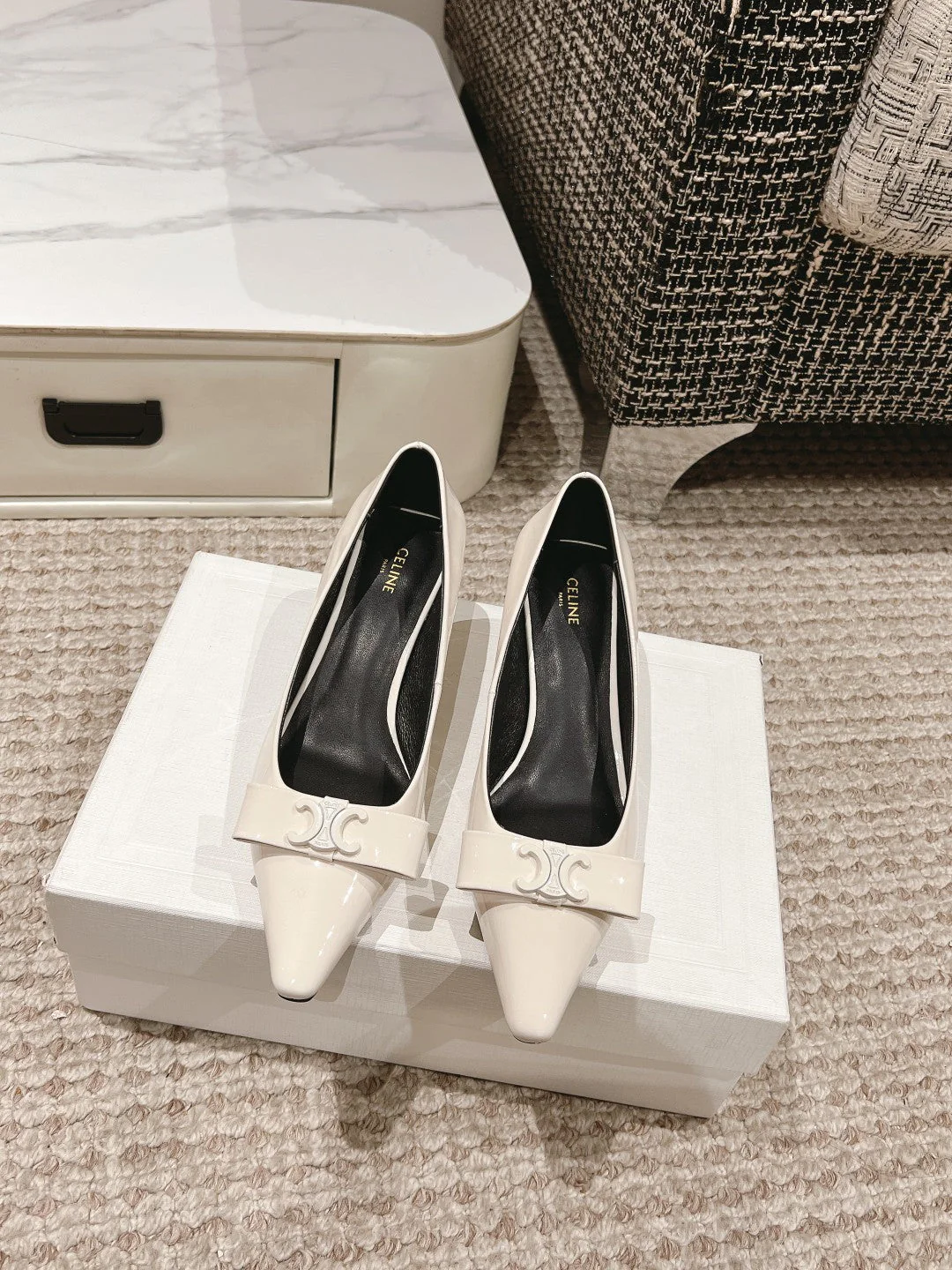 TRIOMPHE HIGH PUMP 5 CM IN WHITE PATENT CALFSKIN