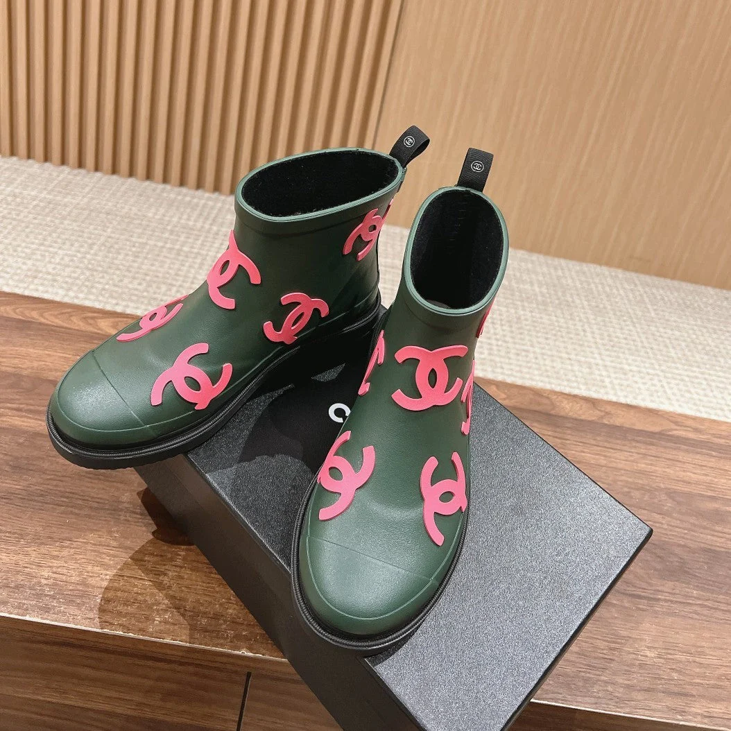 CC RAIN BOOTS GREEN FOREST TPU WITH PINK LOGO