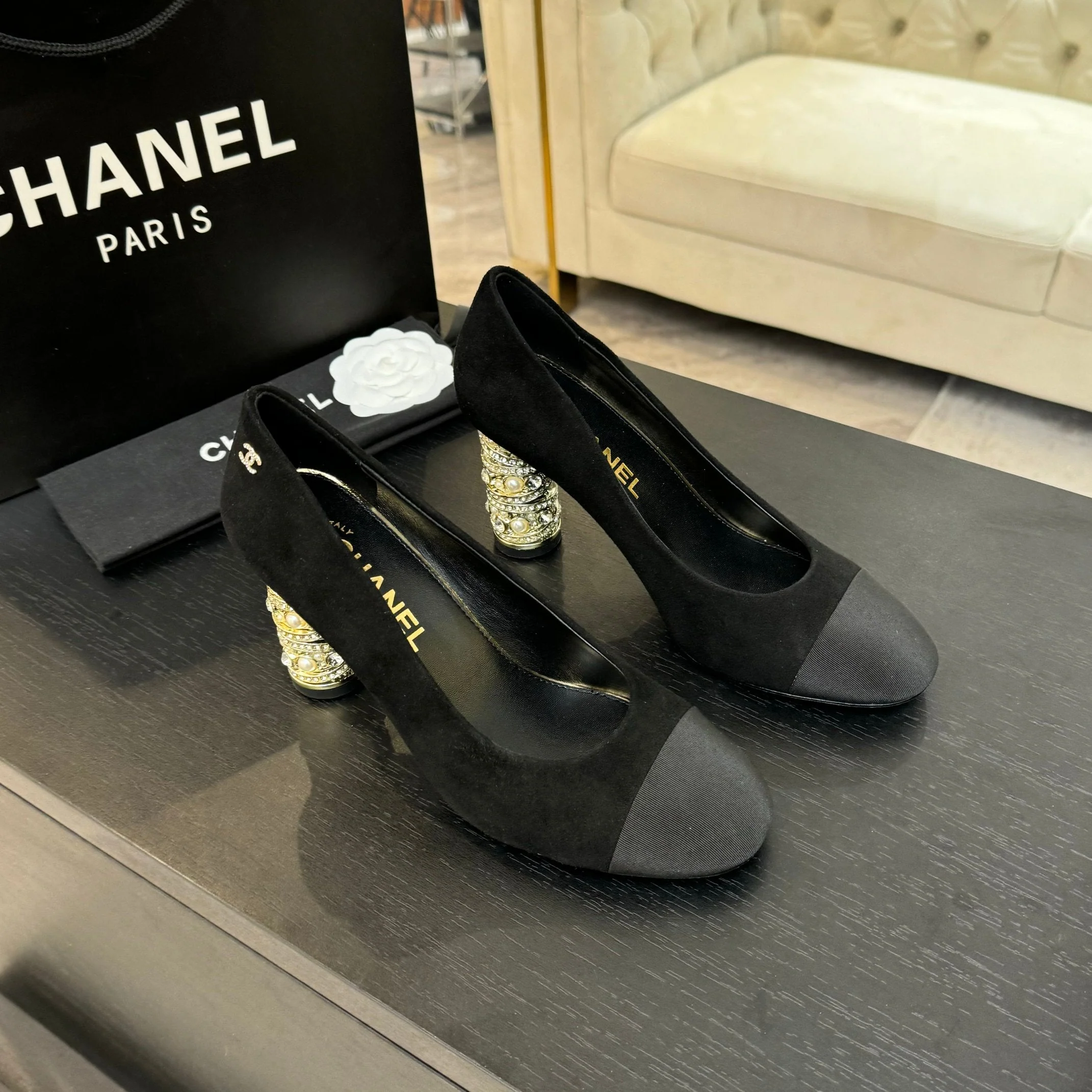 HIGH HEEL 85 MM SANDALS IN BLACK SUEDE AND FABRIC