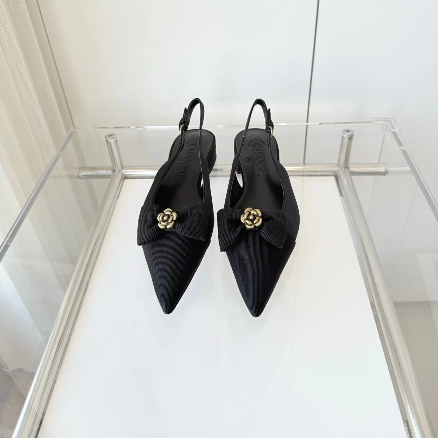 SLINGBACKS 18 MM IN BLACK CALFSKIN MIX CANVAS