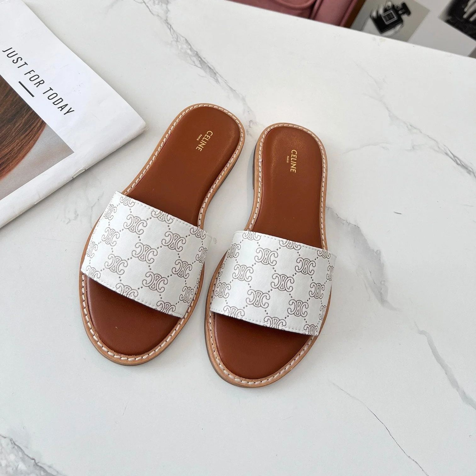 LYMPIA MULE WHITE CANVAS EMBROIDERED LOGO