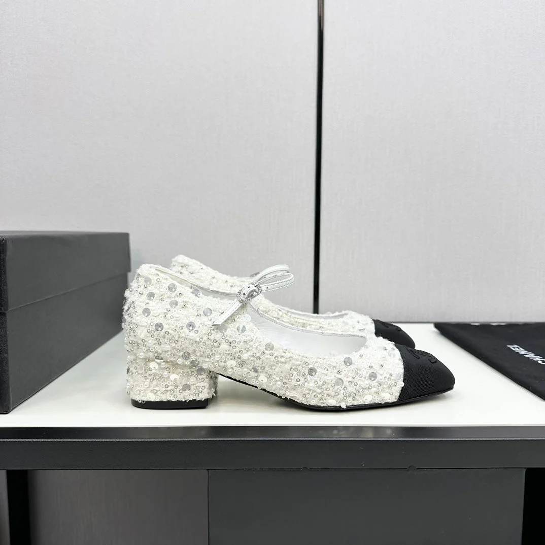 CC MARY JANE IN BLACK MIX WHITE SEQUINS AND VELVET