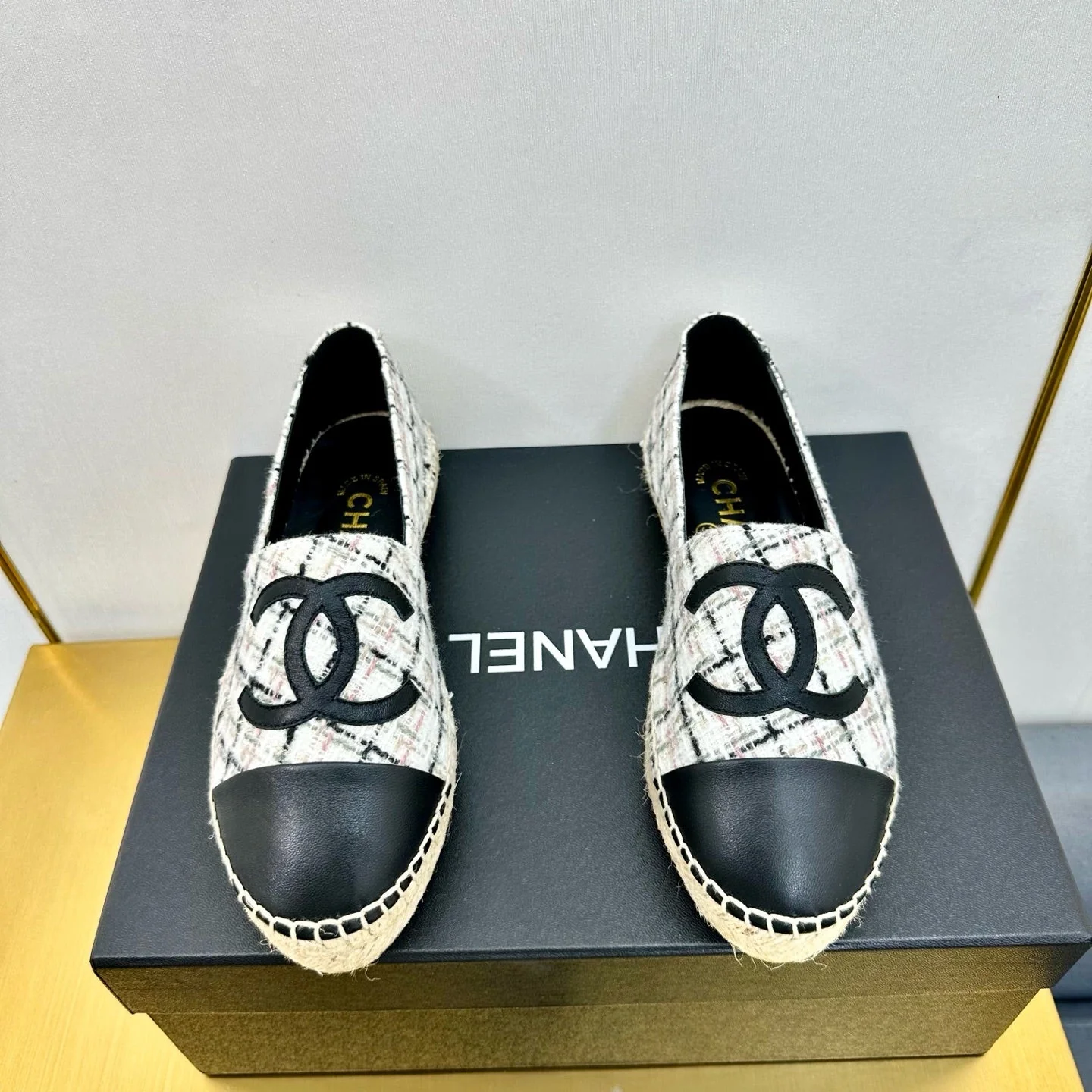 CC ESPADRILLES PLATFORM 25S MIX COLOR TWEED AND BLACK LAMBSKIN