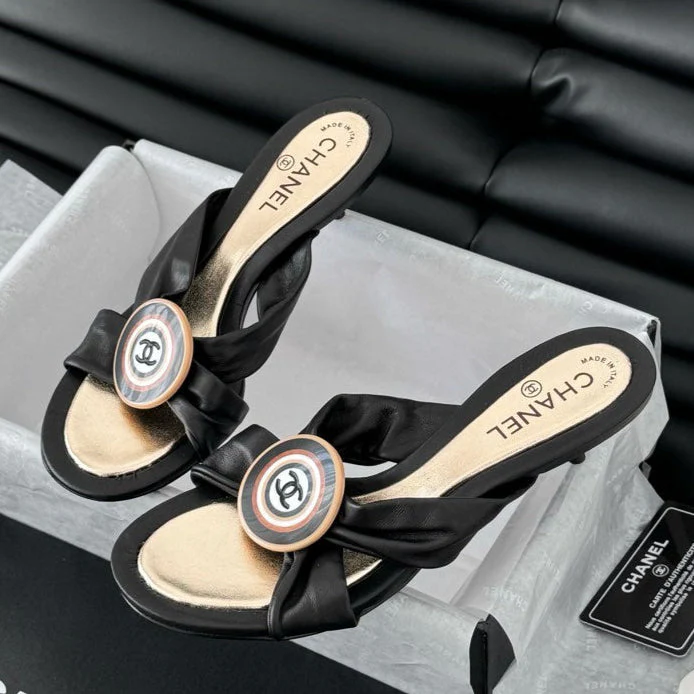 BLACK LAMBSKIN CC SLIDE SANDALS