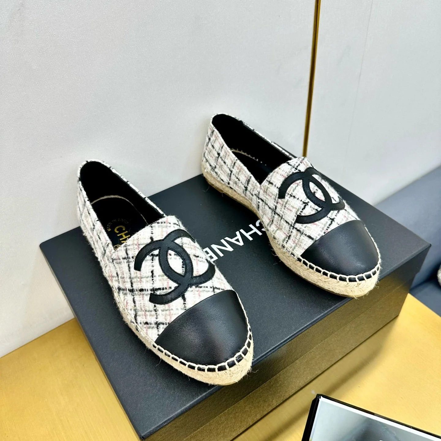 CC ESPADRILLES PLATFORM 25S MIX COLOR TWEED AND BLACK LAMBSKIN