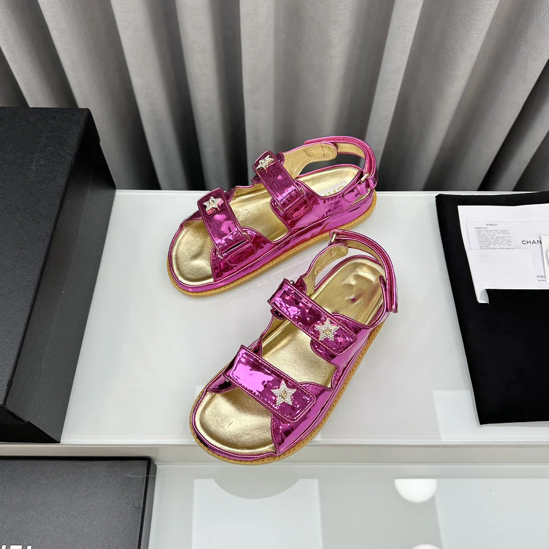 dad sandals red metalic lambskin