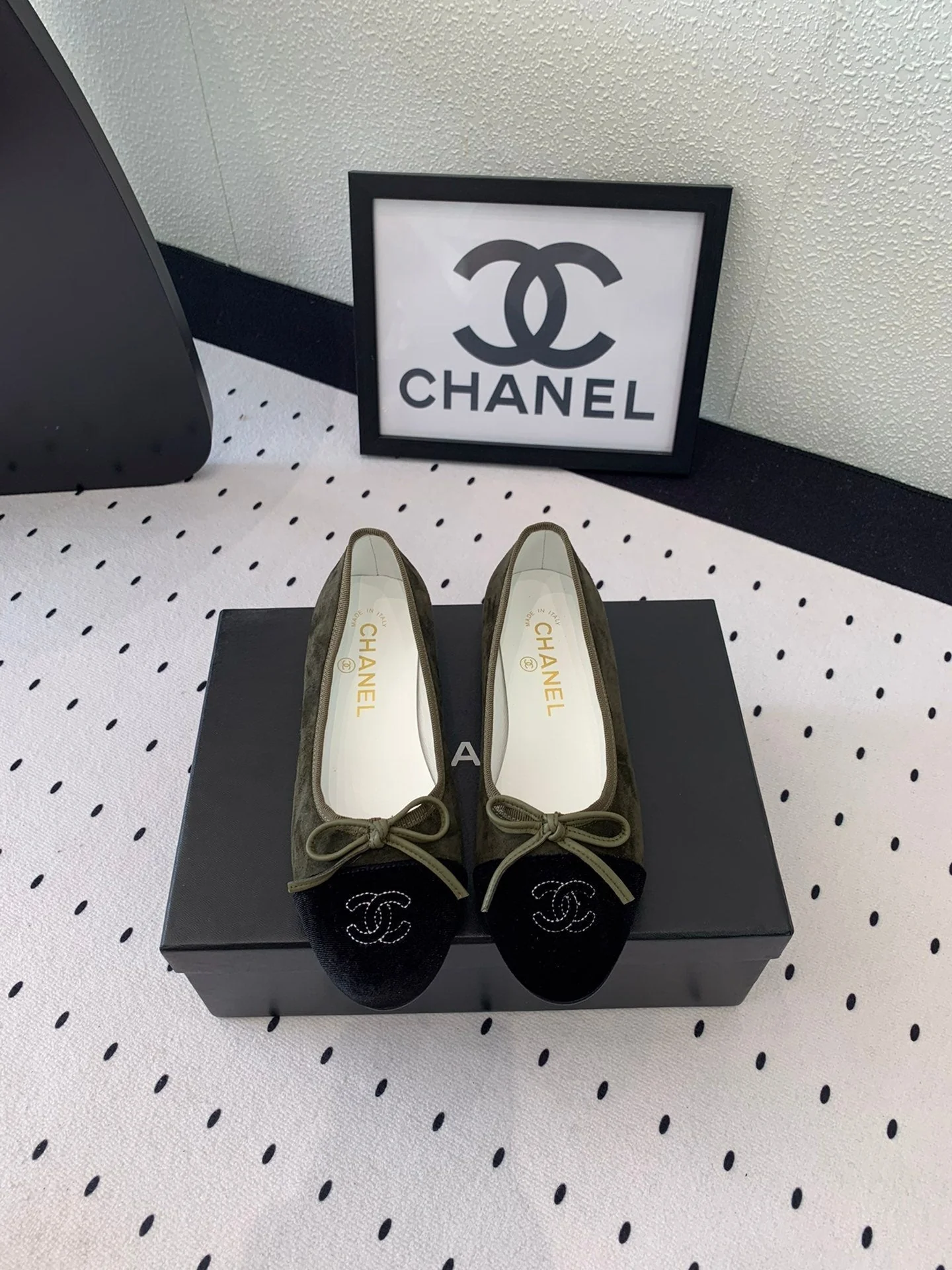 BALLET FLAT OLIVE GREEN MIX BLACK VELVET