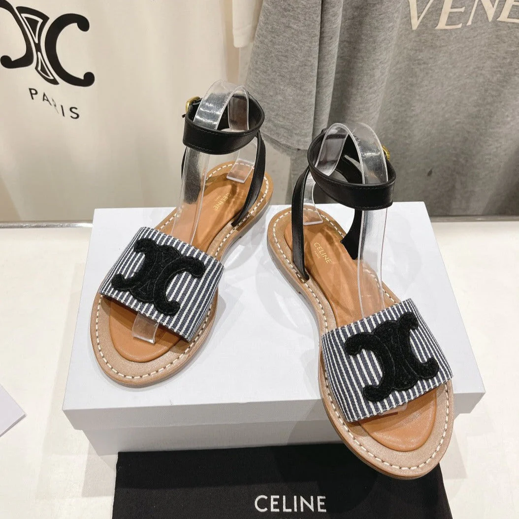 LYMPIA SANDAL IN TRIOMPHE MACCRAMÉ COTTON & CALFSKIN BLACK/NAVY