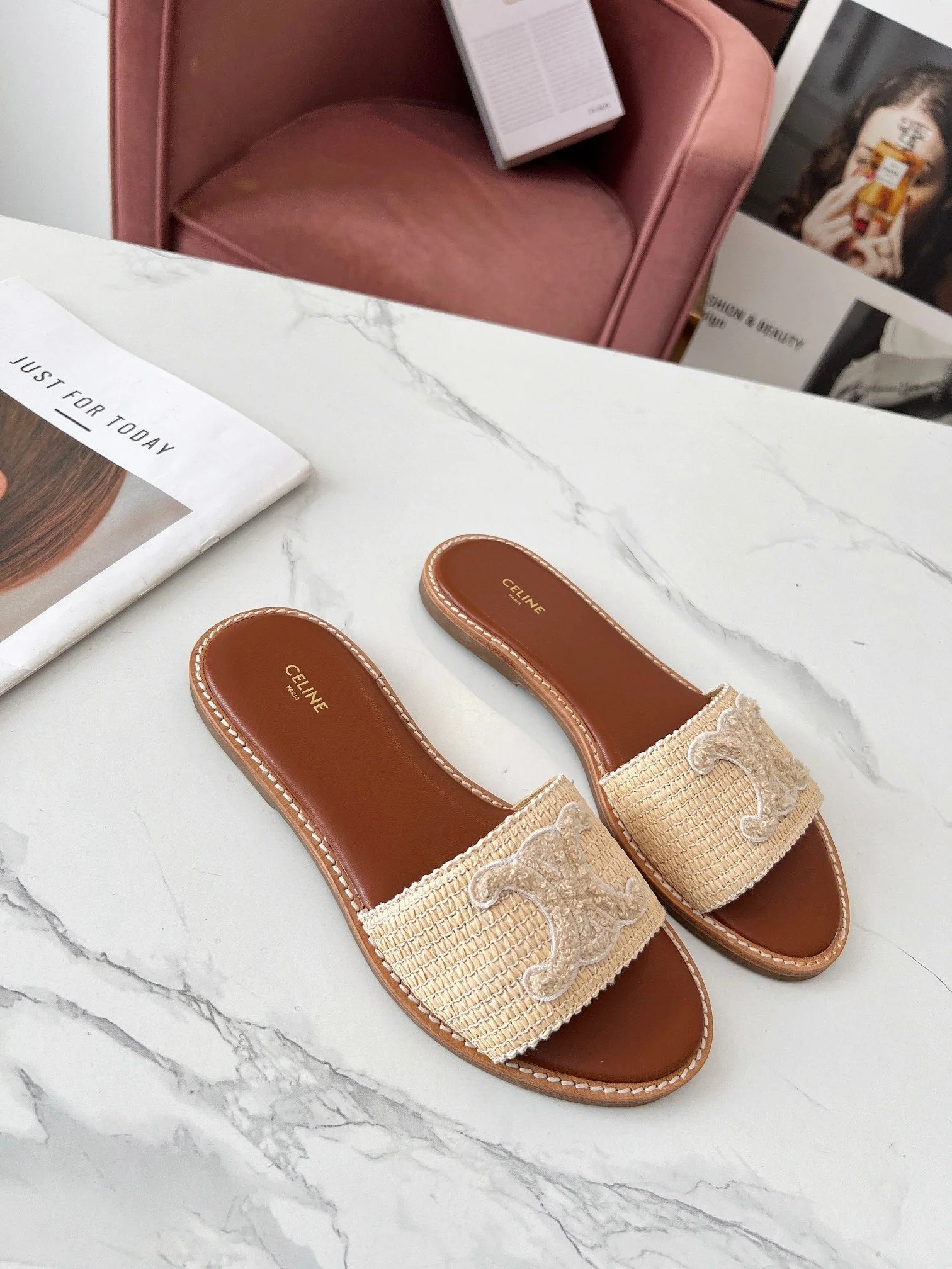 LYMPIA MULE BEIGE RAFFIA AND WOOL