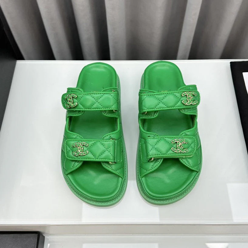 dad sandals greean lambskin mules