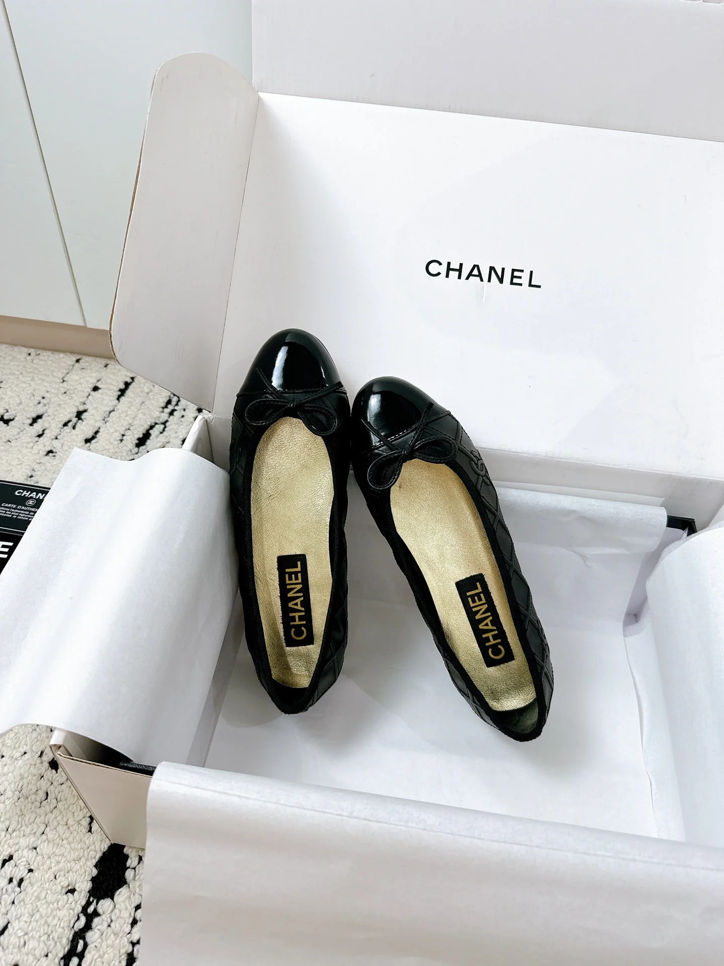 BALLET FLATS BOW IN BLACK CALFSKIN QUILTED