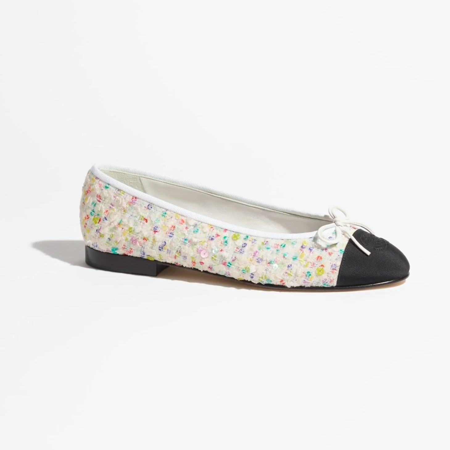 BALLET FLATS ECRU MULTICOLOR BLACK TWEED