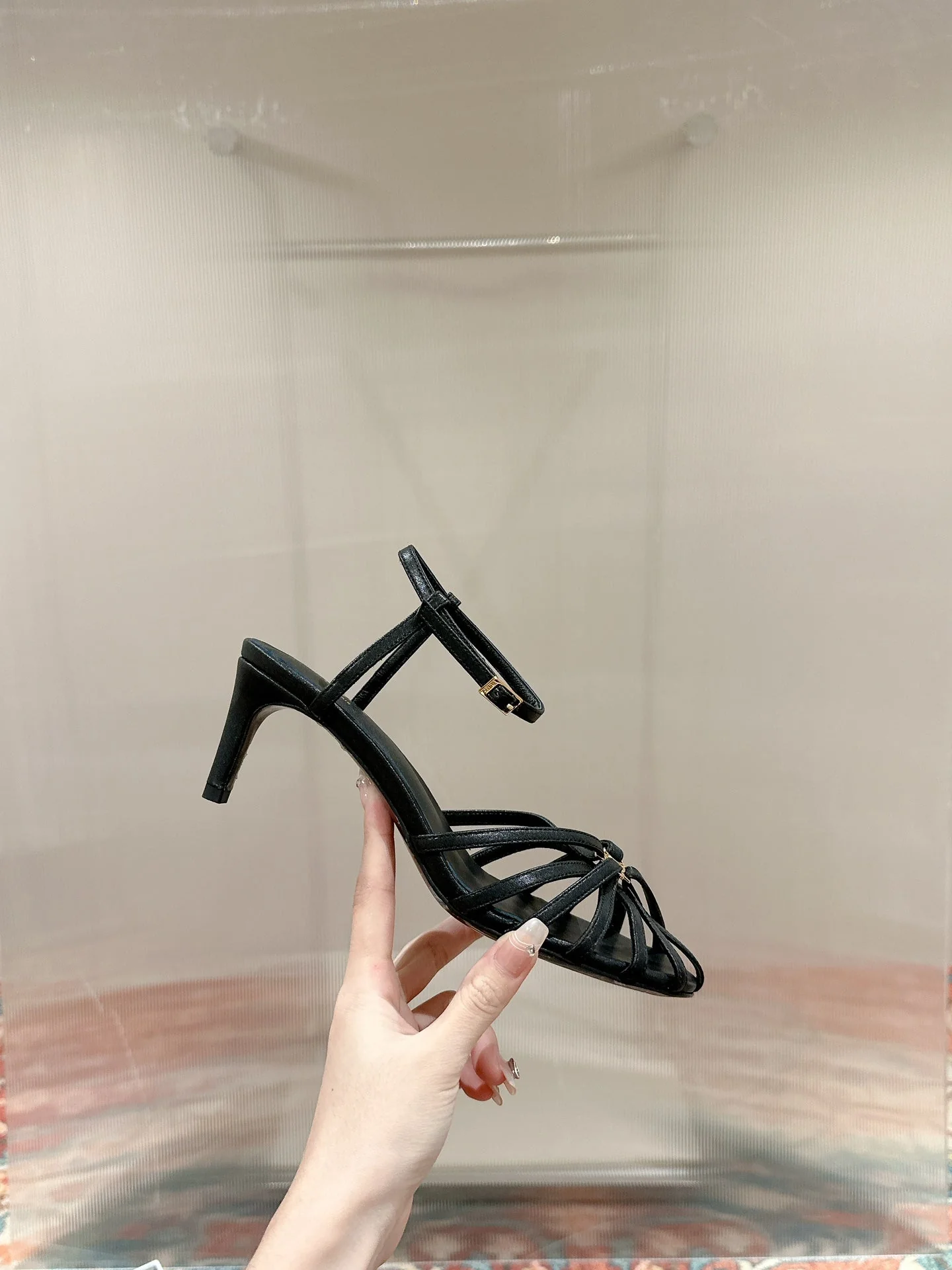 TRIOMPHE SANDAL 85 MM IN BLACK LAMBSKIN