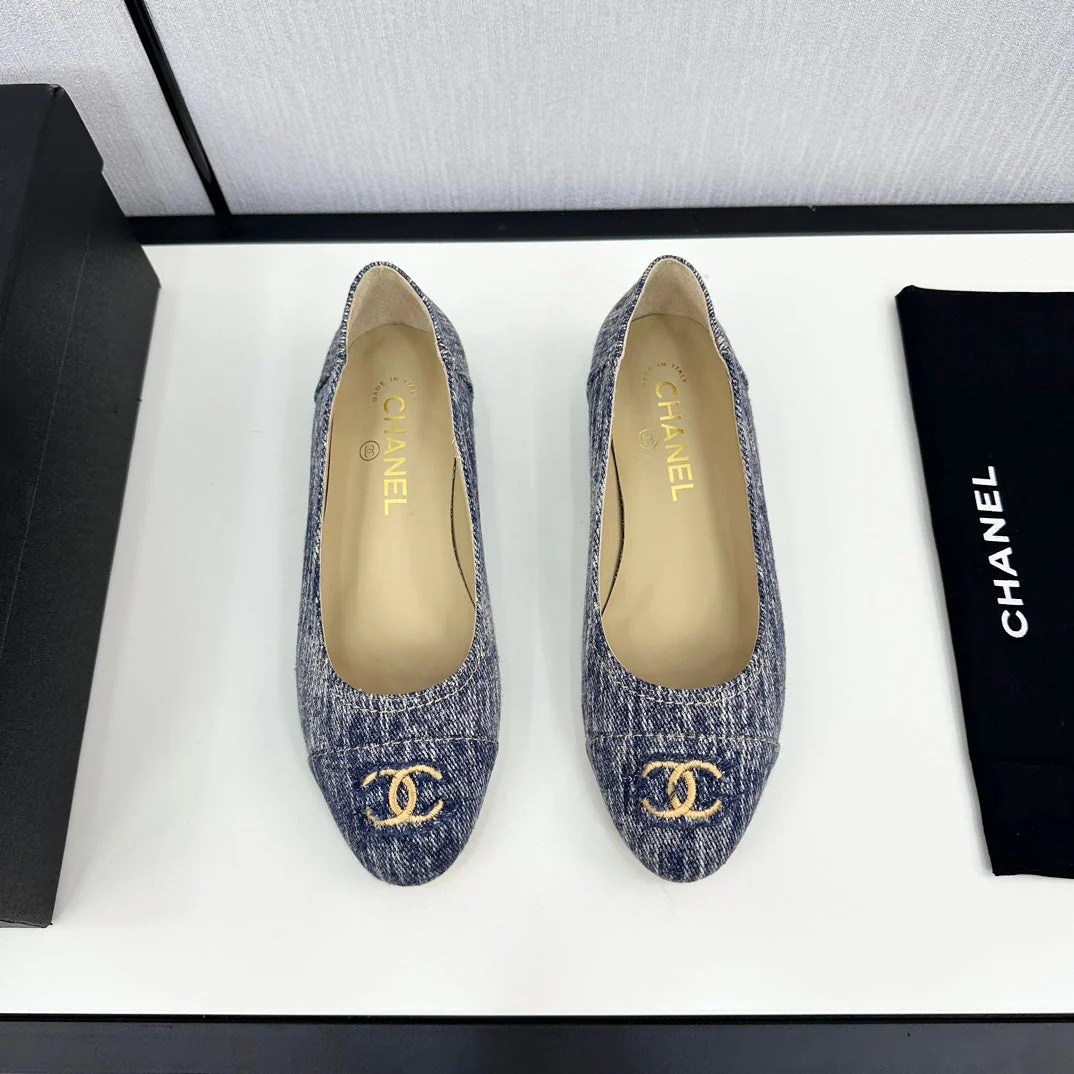 cc ballet flat blue with white stripe denim 166816