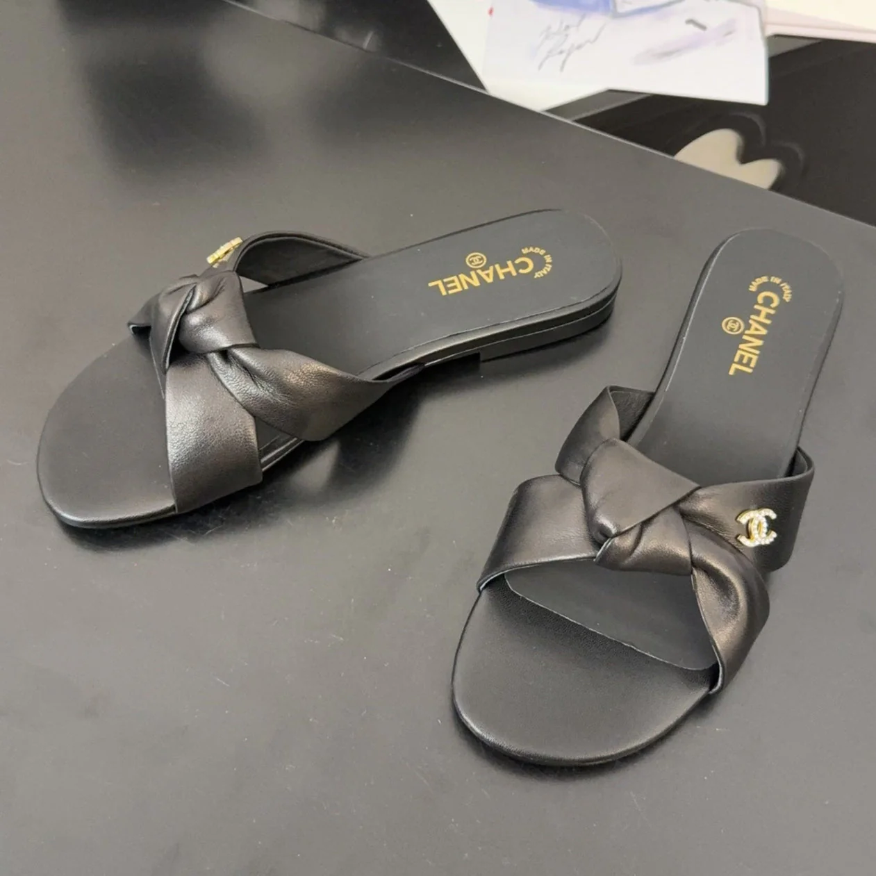 LACE MULE 2 CM IN BLACK LAMBSKIN