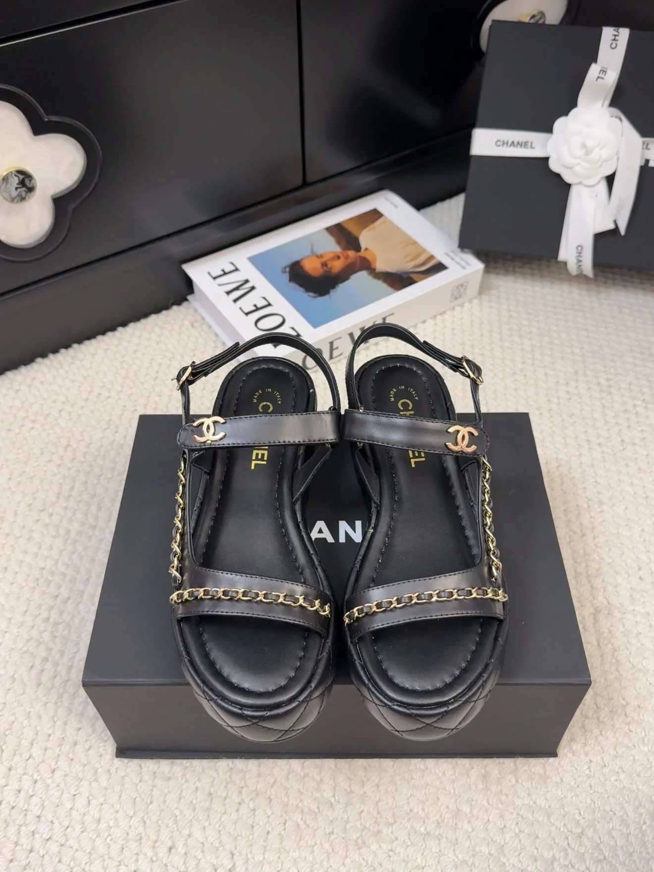 THICK-SOLED SANDALS 55 MM IN BLACK CALFSKIN