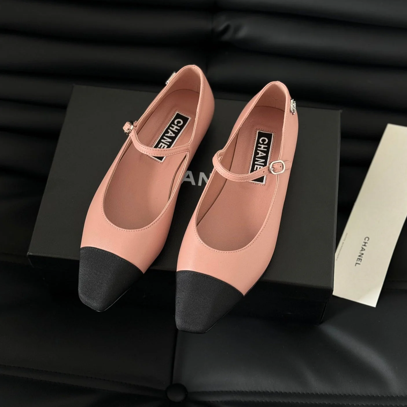 MARY JANE LIGHT PINK MIX BLACK CALFSKIN