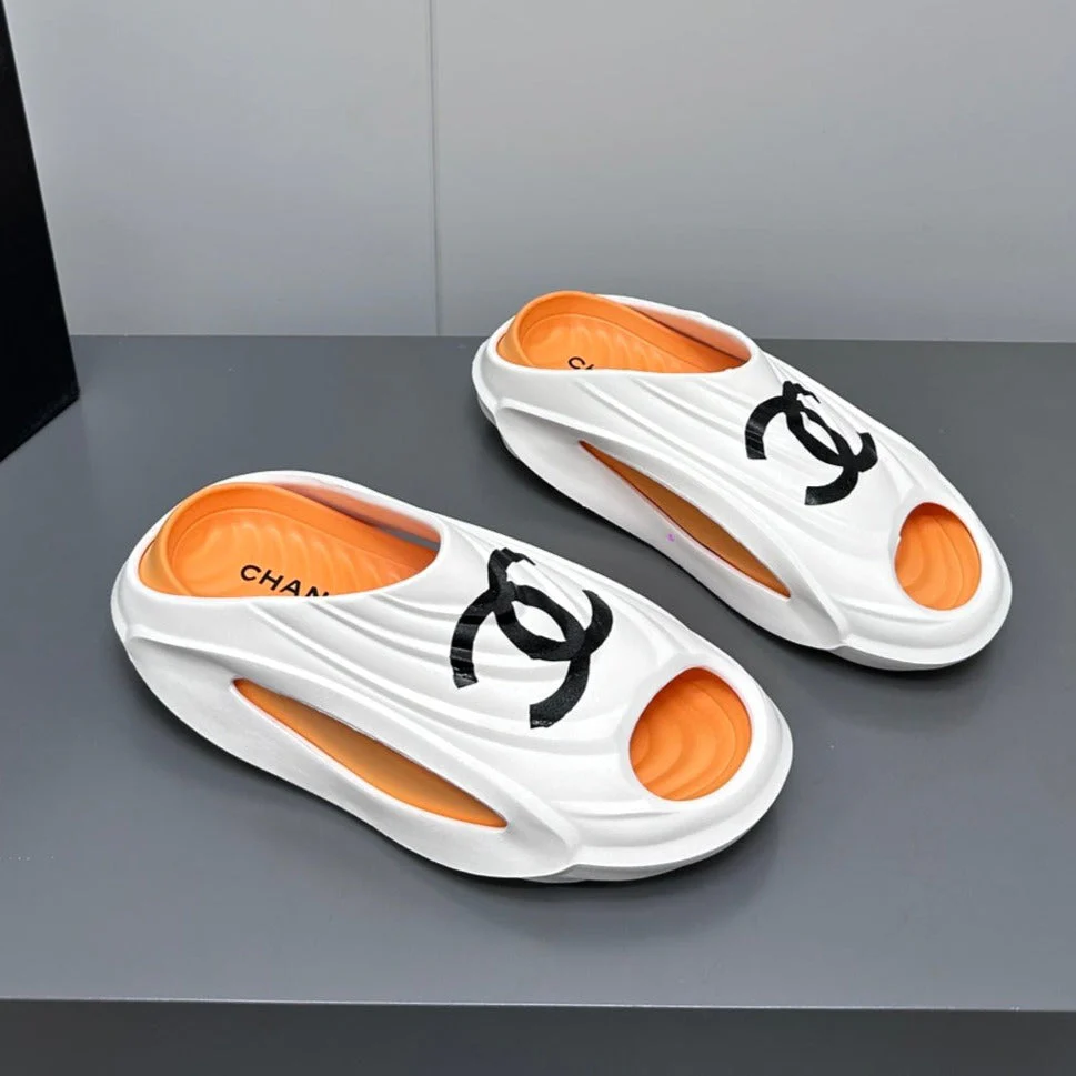 New Double C Foam Lightweight Slippers Boat White Orange