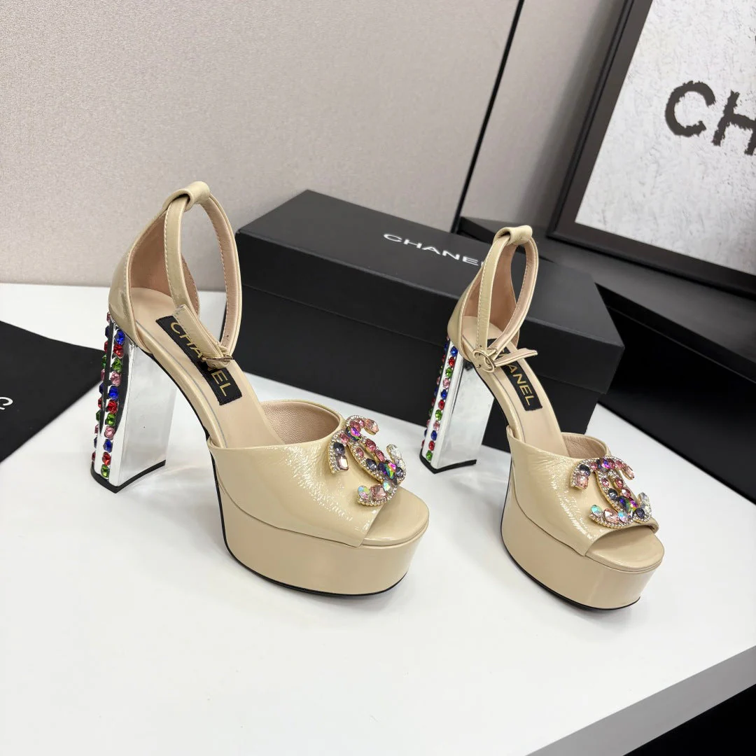 CC HIGH SANDAL 25S 110 MM IN LIGHT BEIGE CALFSKIN WITH MULTICOLOR STONES