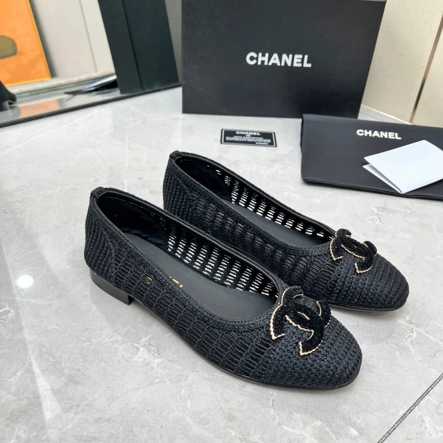 BALLET FLAT 10 MM IN BLACK RAFFIA